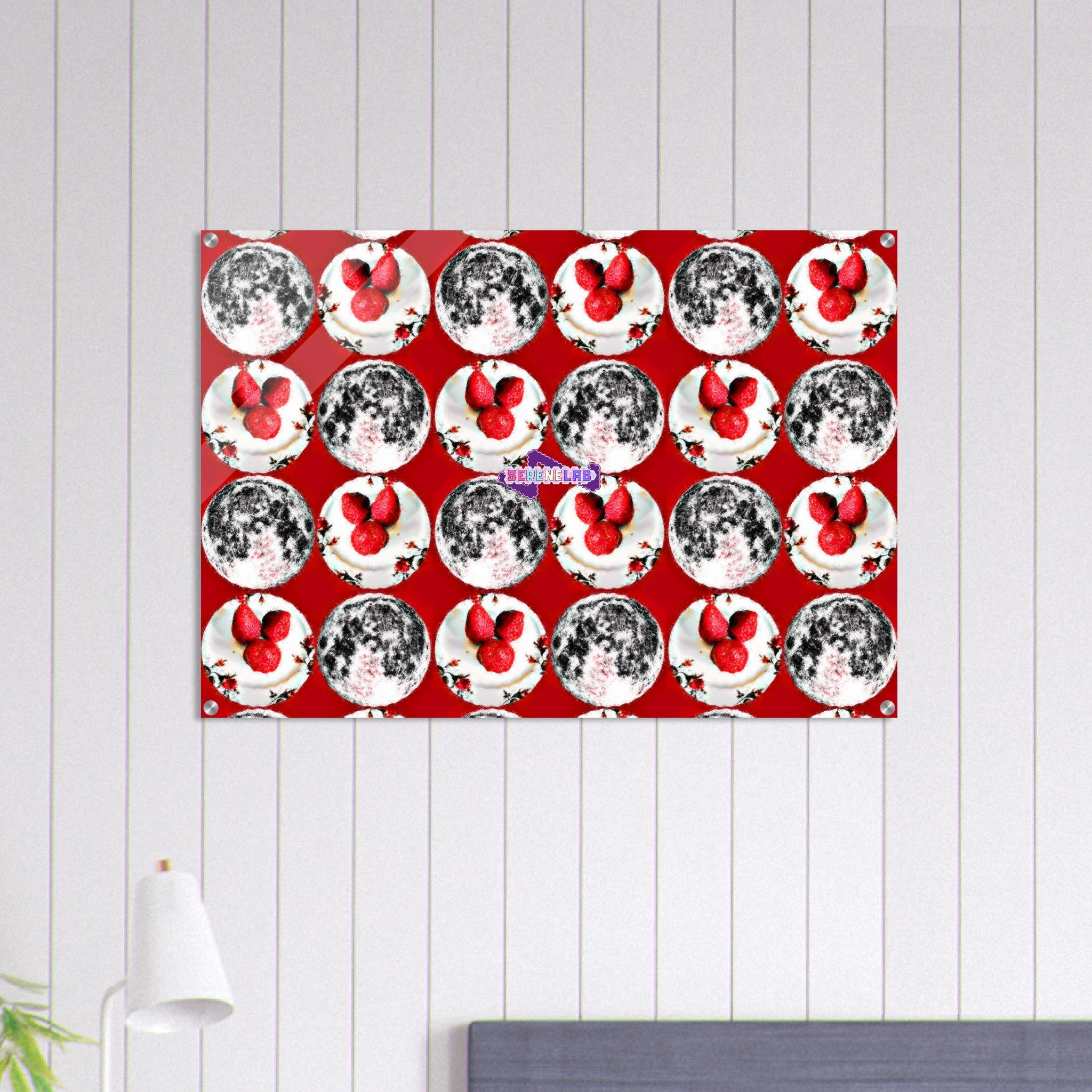 Strawberry Moon Celestial Art -Red Lunar Pop Art Decor- Acrylic